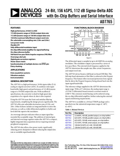 Analog Devices AD7765 Datasheet Rev A - cover page