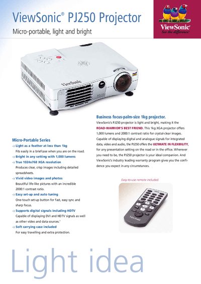 ViewSonic PJ250 Projector User Manual - cover page