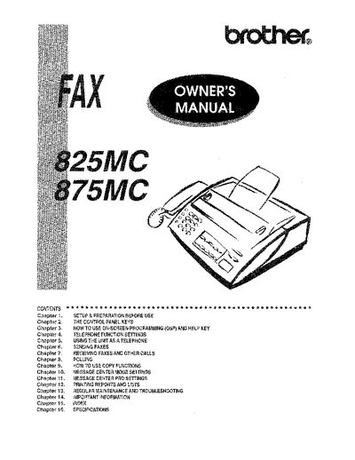 Brother 825MC/875MC Fax Machine Owner's Manual - cover page