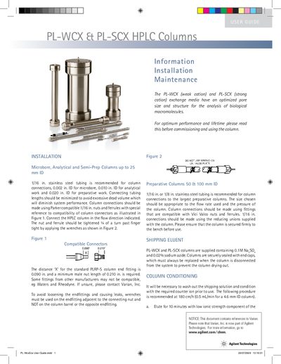Agilent Technologies PL-WCX & PL-SCX HPLC Columns Installation and User Guide - cover page