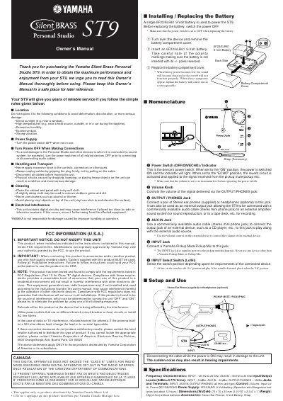 Yamaha ST9 Silent Brass Personal Studio Owner's Manual - cover page