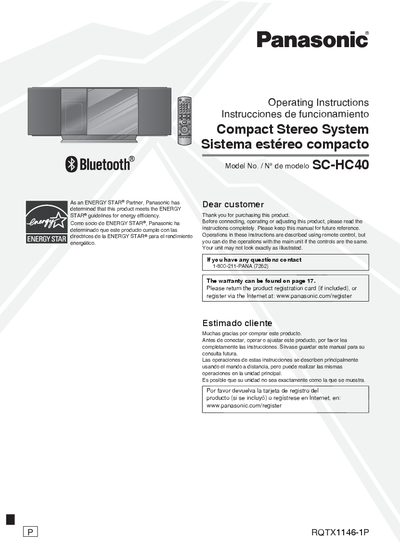 Panasonic SC-HC40 Compact Stereo System Operating Instructions