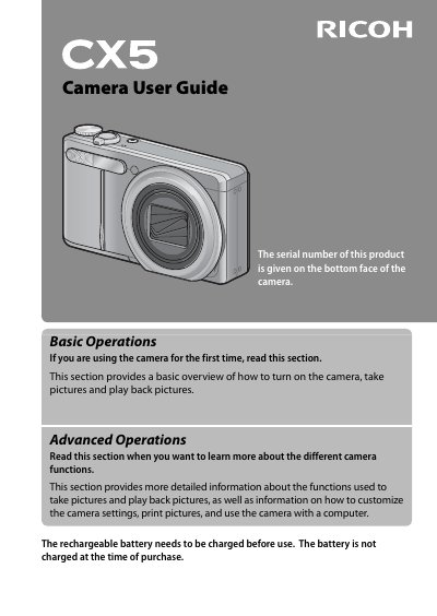 Ricoh CX5 Camera User Guide - cover page