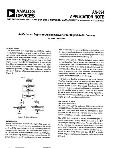 Analog Devices AN-394 Application Note - cover page