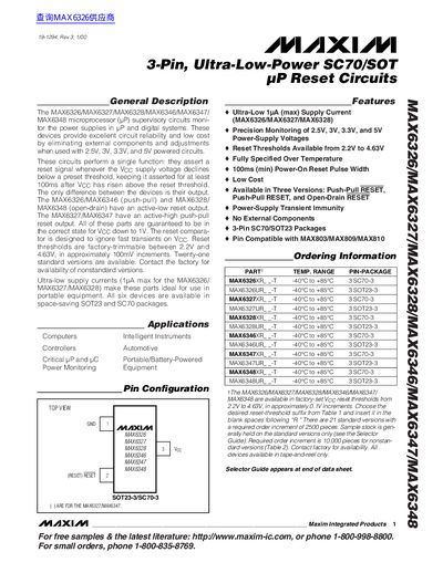 Maxim Integrated Products MAX6326/MAX6327/MAX6328/MAX6346/MAX6347/MAX6348 Datasheet - cover page