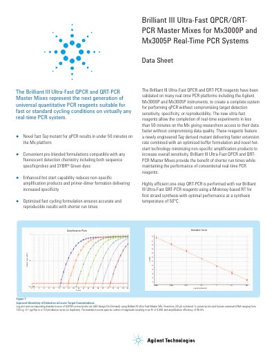 Agilent Brilliant III Ultra-Fast QPCR/QRT-PCR Master Mixes for Mx3005P/Mx3000P handbook - cover page