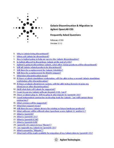 Agilent Galaxie Discontinuation & Migration Manual - cover page