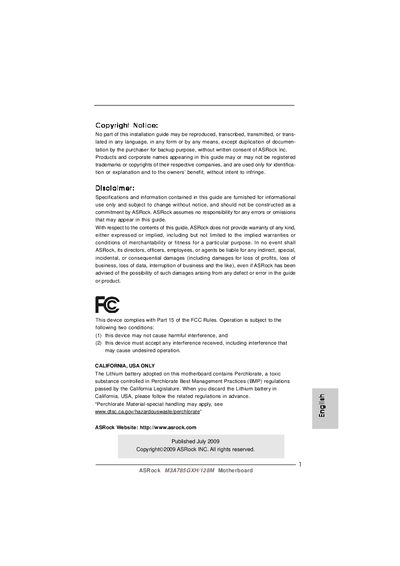 ASRock M3A785GXH/128M Motherboard User Manual - cover page