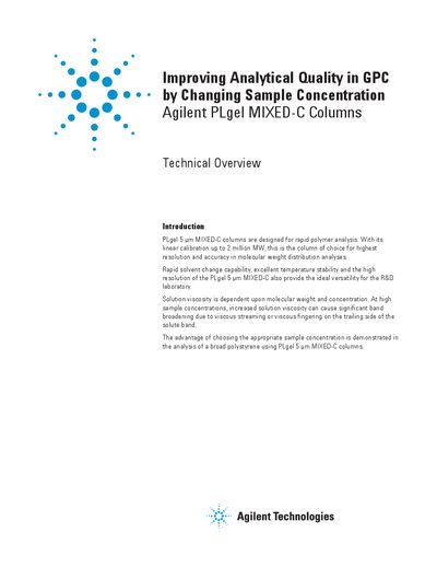 Agilent PLgel MIXED-C Columns Technical Overview - cover page