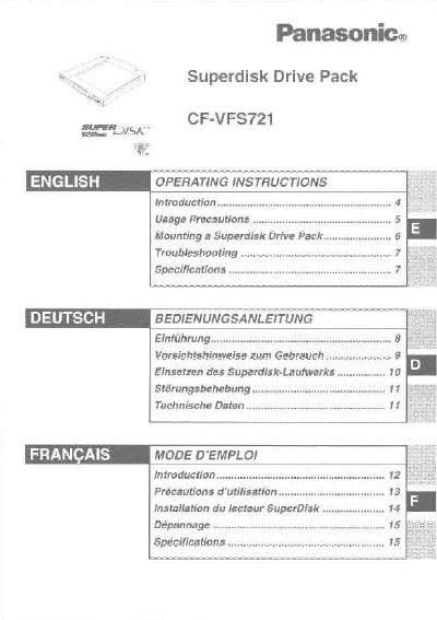 Panasonic CF-VFS721 Superdisk Drive Pack User Manual - cover page