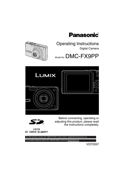 Panasonic DMC-FX9PP Digital Camera Operating Instructions - cover page