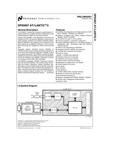 National Semiconductor DP83907 AT/LANTIC II Datasheet - cover page