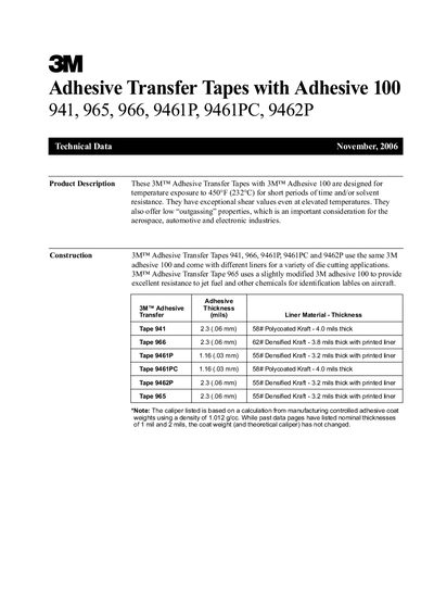 3M - Adhesive Transfer Tapes with Adhesive 100 941 965 966 9461P 9461PC 9462P - cover page