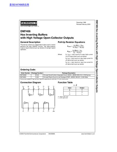 Fairchild Semiconductor DM7406 Hex Inverting Buffers Datasheet - cover page