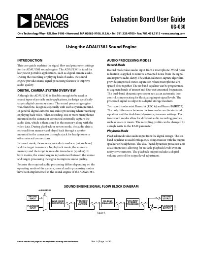 Analog Devices ADAU1381 Evaluation Board User Guide UG-030