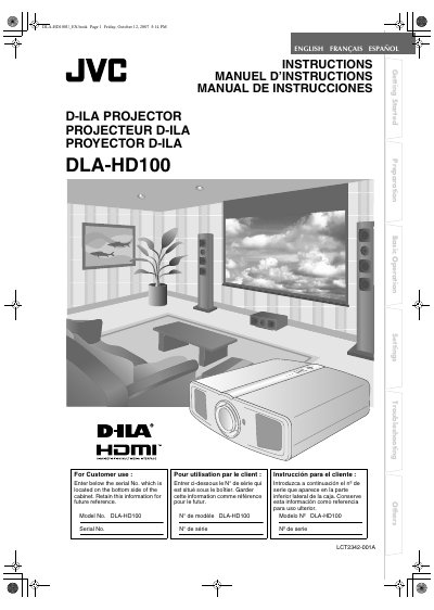 JVC DLA‑HD100 Projector User Manual - cover page