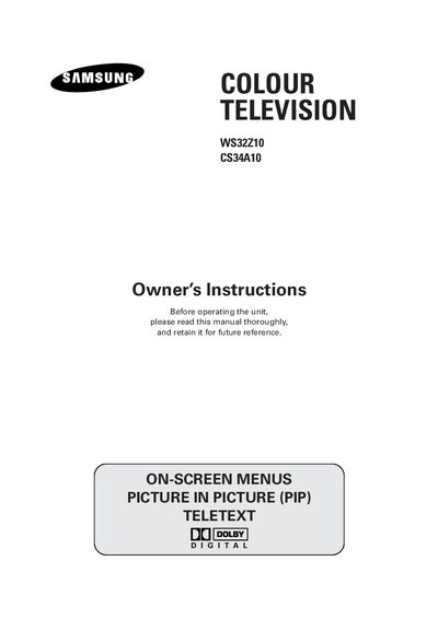 Samsung WS32Z10/CS34A10 Color Television User Manual