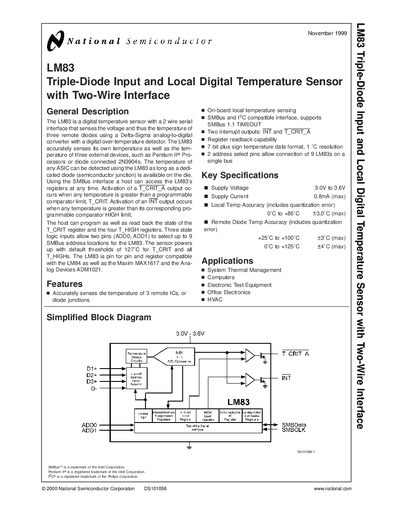 National Semiconductor LM83 Temperature Sensor Datasheet - cover page