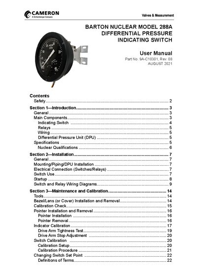 Barton 288A Differential Pressure Indicating Switch User Manual - cover page