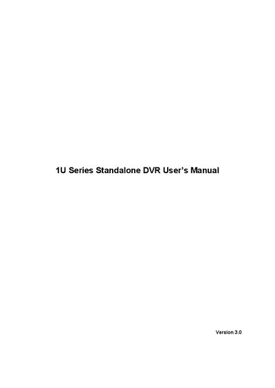 1U Series Standalone DVR User Manual - cover page