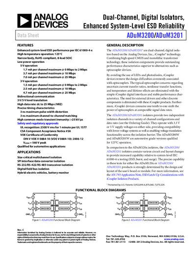 Analog Devices ADuM3200/ADuM3201 Product Handbook - cover page