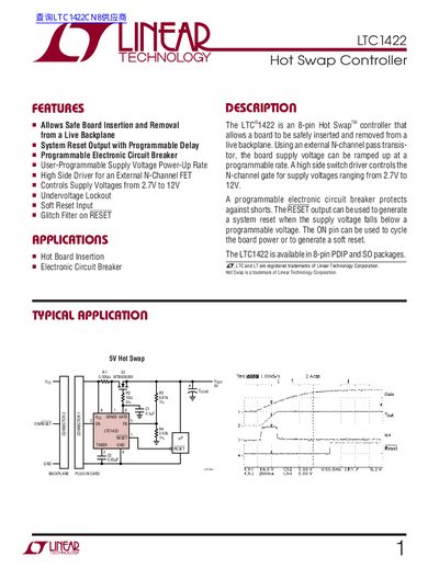 Linear Technology LTC1422 Hot Swap Controller Datasheet