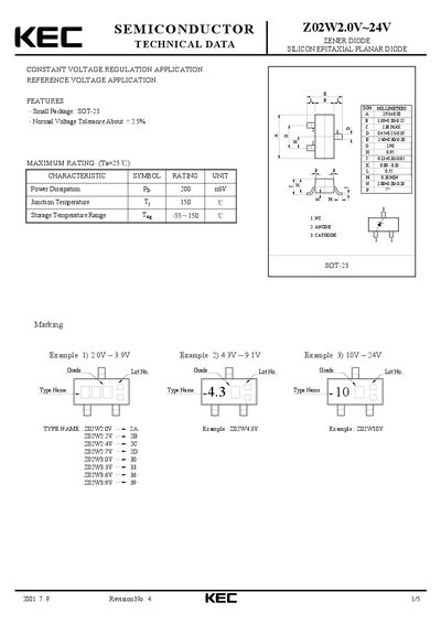 KEC Z02W Zener Diode Datasheet - cover page