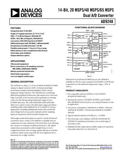 Analog Devices AD9248 14‑Bit Dual A/D Converter Datasheet