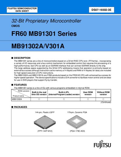 FUJITSU MB91302A/V301A FR60 MB91301 Series 32-Bit Proprietary Microcontroller Manual