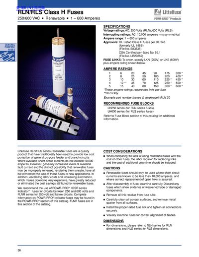 Littelfuse RLN/RLS Class H Fuses Datasheet - cover page