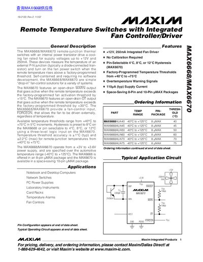 MAXIM MAX6668/MAX6670 Remote Temperature Switches Datasheet - cover page