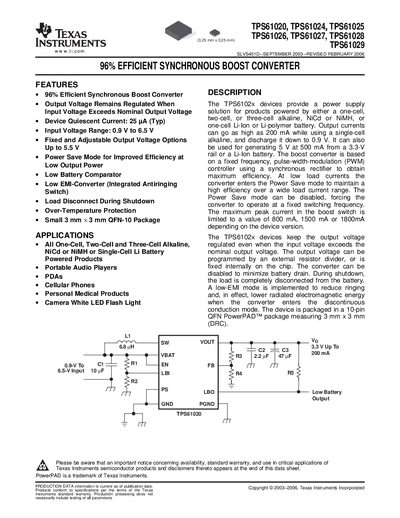 Texas Instruments TPS61020, TPS61024, TPS61025 Boost Converter Datasheet - cover page