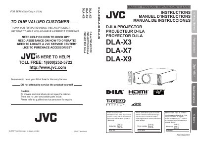 JVC DLA-X3/DLA-X7/DLA-X9 Projector User Manual - cover page