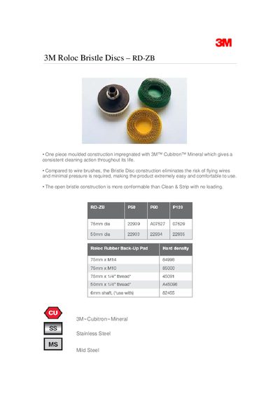 3M RD-ZB Roloc Bristle Discs Product Manual - cover page