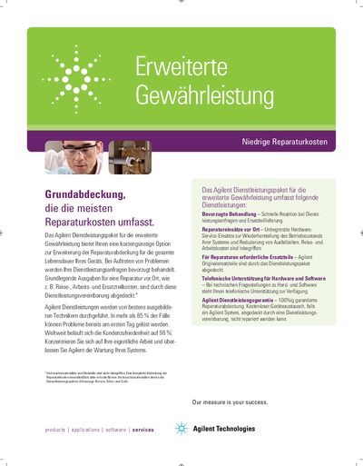 Agilent Extended Warranty Service Package Leaflet - cover page