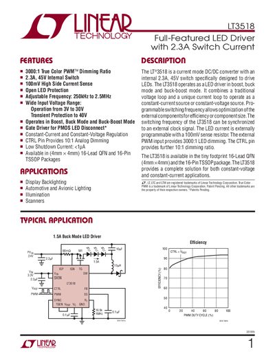 Linear Technology LT3518 LED Driver Datasheet - cover page