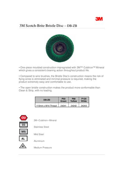 3M Scotch-Brite Bristle Disc DB-ZB Product Leaflet - cover page