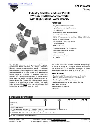 Vishay FX5545G006 DC/DC Boost Converter Datasheet - cover page