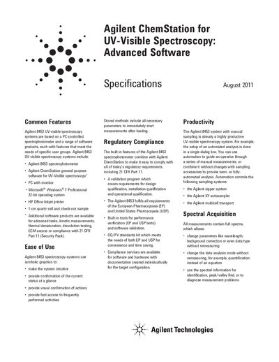 Agilent ChemStation for UV-visible Spectroscopy Advanced Software Handbook - cover page