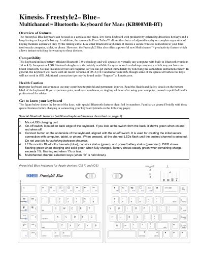 Kinesis Freestyle2 Blue KB800MB-BT Keyboard User Manual - cover page