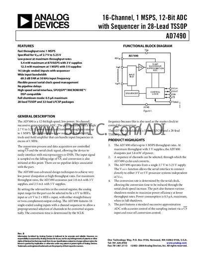 Analog Devices AD7490 Datasheet - cover page