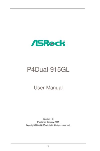 ASRock P4Dual-915GL Motherboard User Manual - cover page