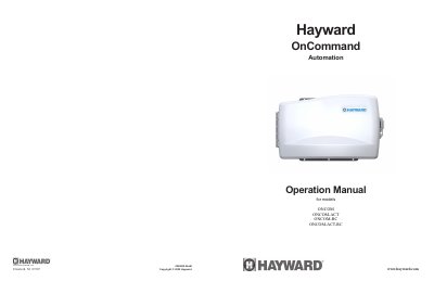 Hayward OnCommand Automation Operation Manual for ONCOM Series - cover page