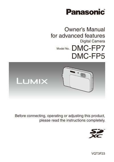 Panasonic DMC-FP7/FP5 Digital Camera Owner's Manual - cover page