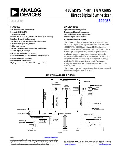 Analog Devices AD9952 Direct Digital Synthesizer Data Sheet