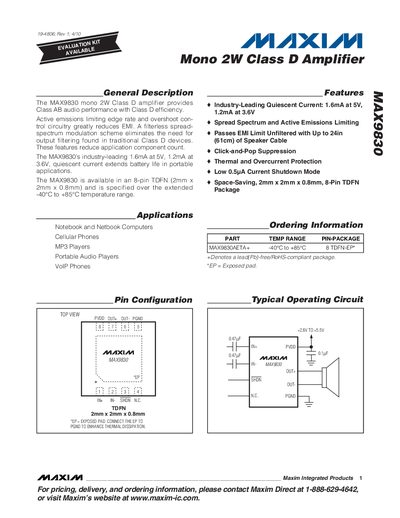 Maxim MAX9830 Datasheet - cover page