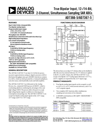 Analog Devices AD7366-5 / AD7367-5 Datasheet