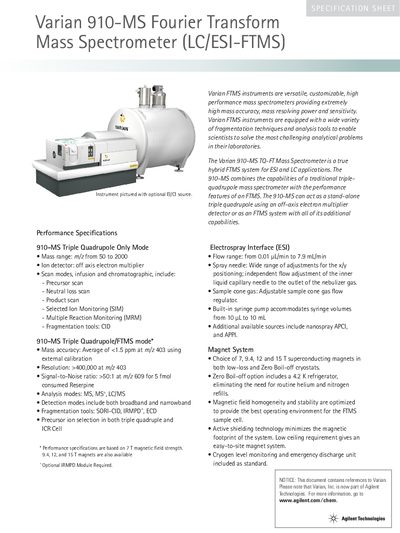 Varian 910-MS Fourier Transform Mass Spectrometer Product Leaflet - cover page