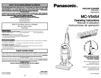 Panasonic MC-V5454 Vacuum Cleaner Operating Instructions - cover page