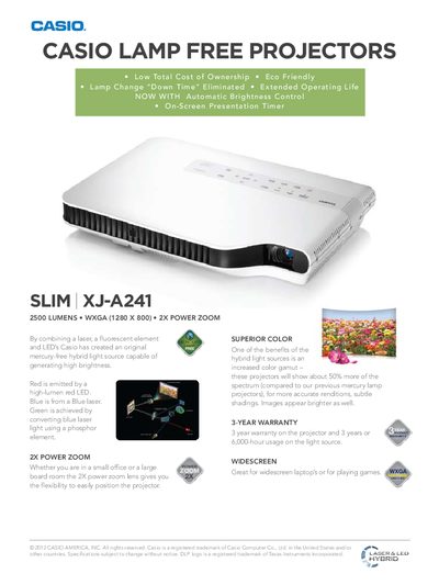 Casio XJ-A241 Lamp Free Projector Manual - cover page